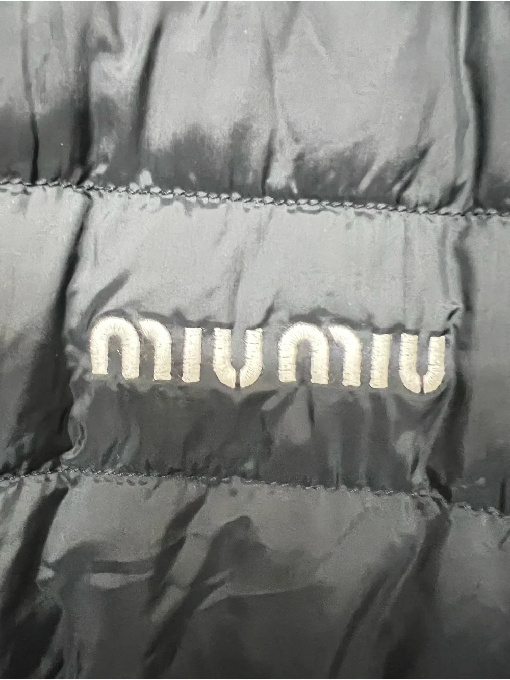 New Miu Miu Light Pongé Navy Puffer Down Vest